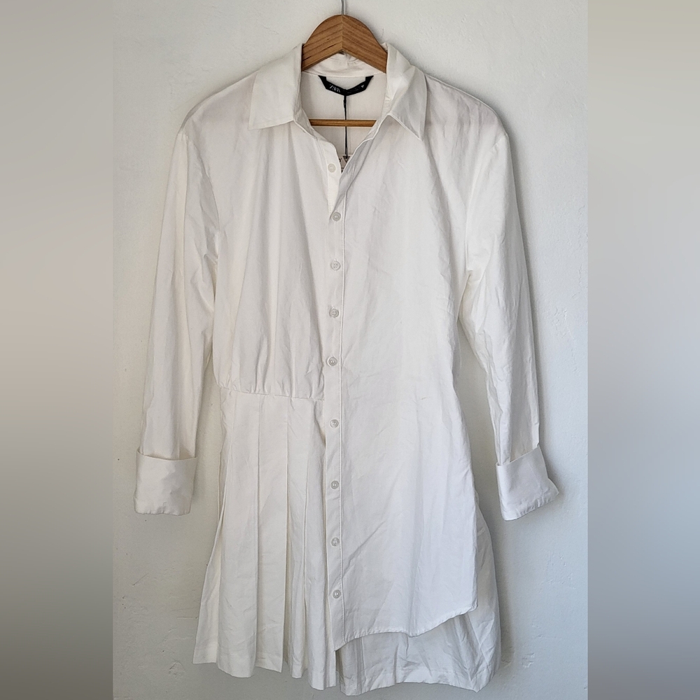 Zara white button down shirt dress nwt